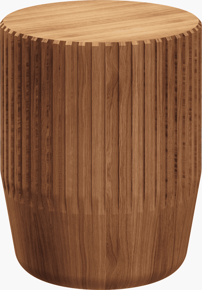 Stylish wooden side table with a textured vertical pattern, perfect for outdoor or indoor settings.