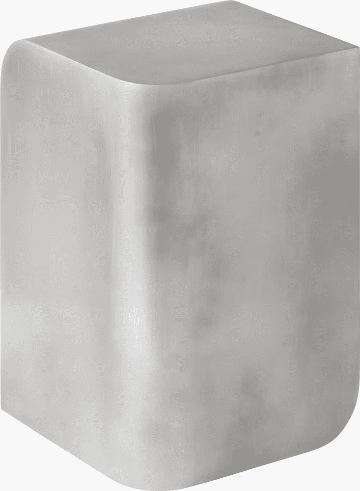 Modern gray outdoor side table with rounded edges, designed for luxury outdoor living spaces.