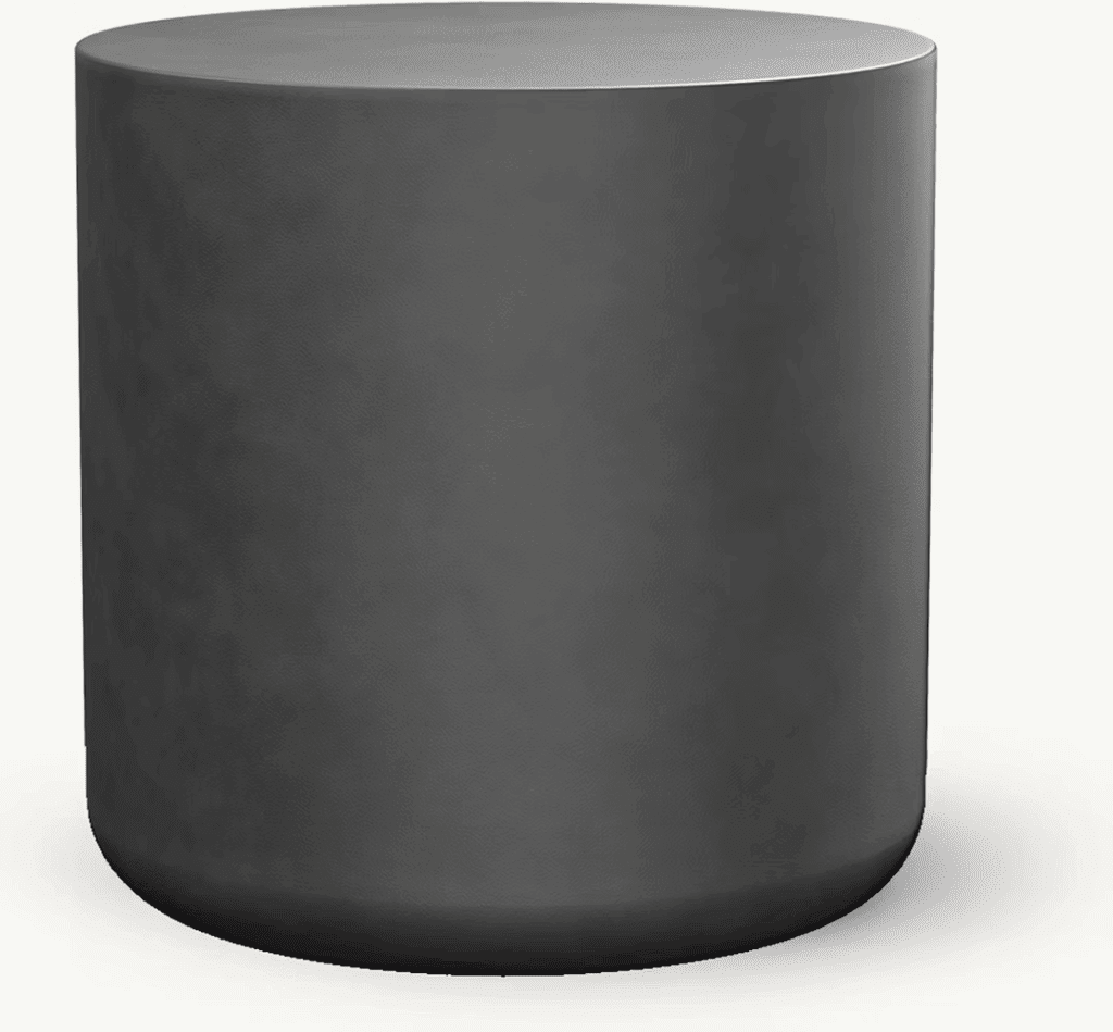 Modern cylindrical outdoor side table in a sleek grey finish.