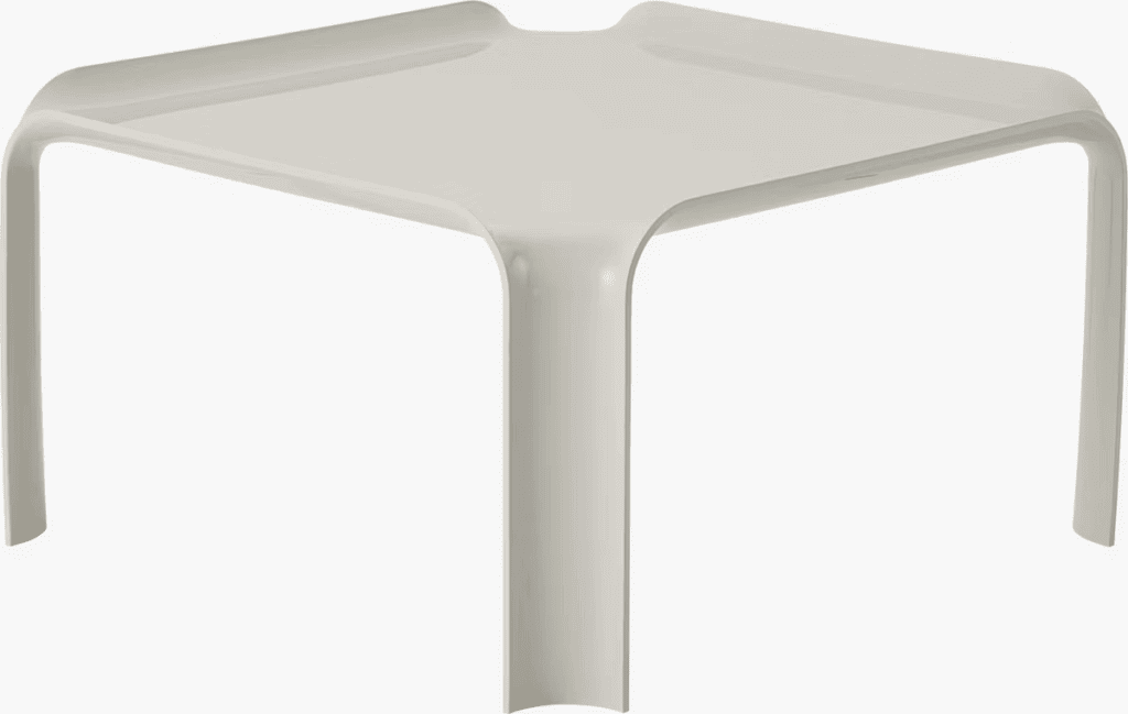 Modern white outdoor table with a minimalist design and smooth edges.