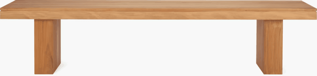 Minimalist wooden dining table with a smooth surface and sturdy legs.