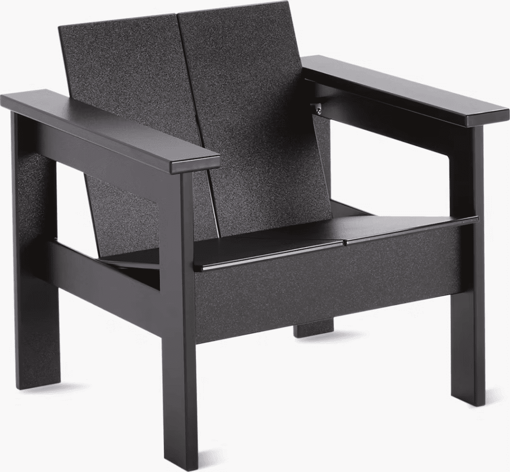 Modern black outdoor chair designed for comfort and style, featuring a minimalist structure and sleek lines.
