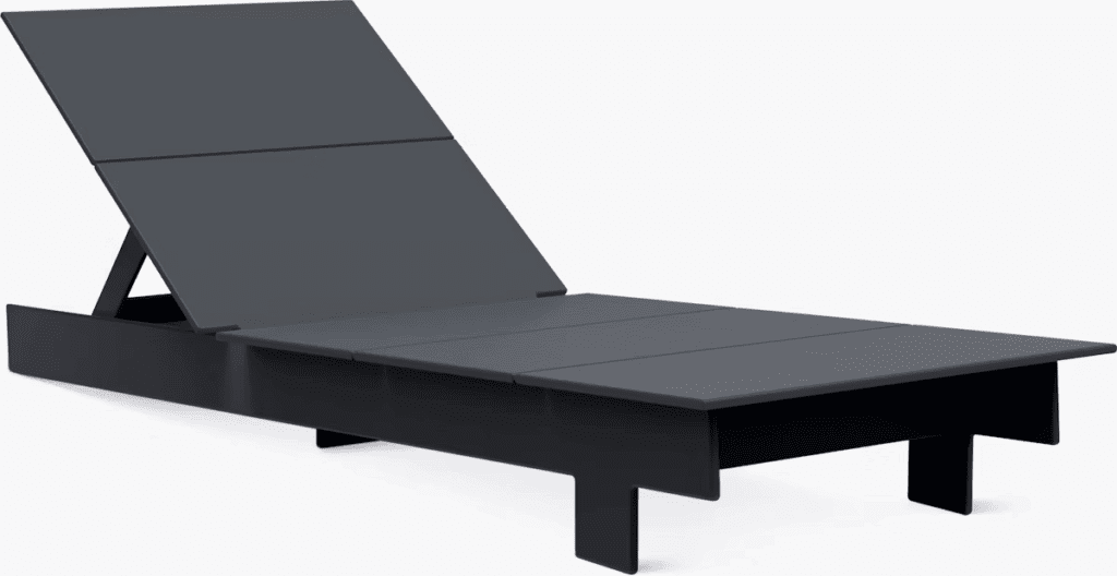 Modern black lounge chair designed for outdoor use, featuring an adjustable backrest and sleek lines.