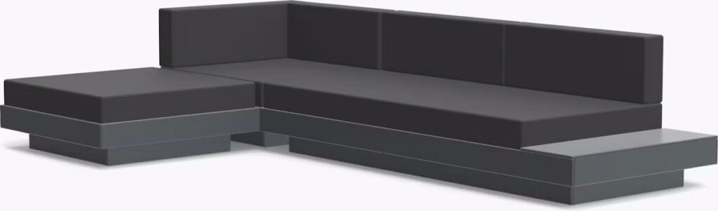 Modern black sectional sofa with minimalistic design and clean lines.