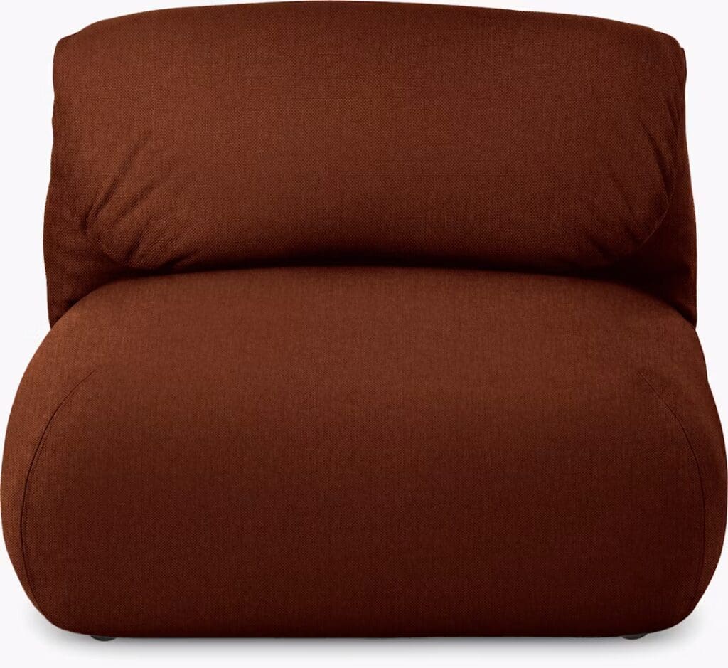 A stylish brown accent chair with a chunky, soft design and a high back cushion.