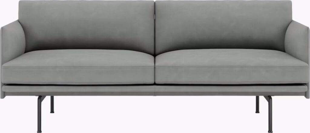 A modern gray sofa with a sleek design and metal legs, suitable for contemporary living spaces.