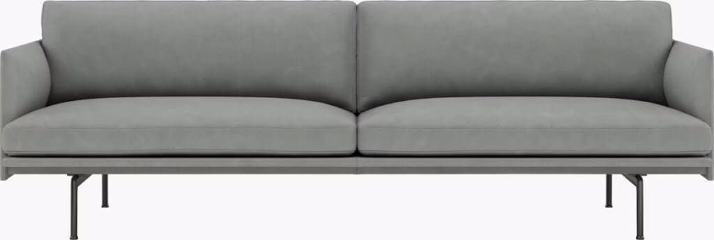 Modern gray sofa with minimalist design and metal legs, suitable for contemporary living spaces.