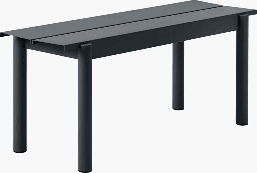 Modern black outdoor table with sleek design and sturdy legs.
