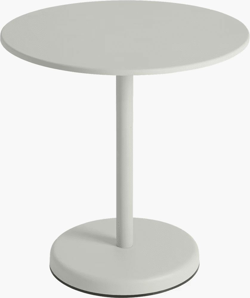 Round white outdoor table with a simple, modern design.