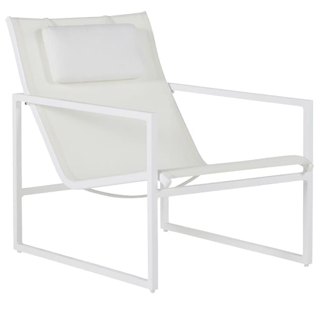 Modern white outdoor lounge chair with a sleek design and a detachable cushion.