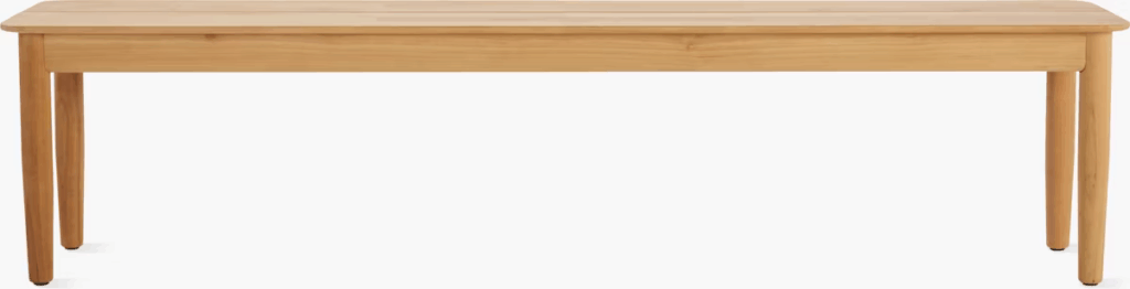 Minimalist wooden table with a smooth surface and four tapered legs.