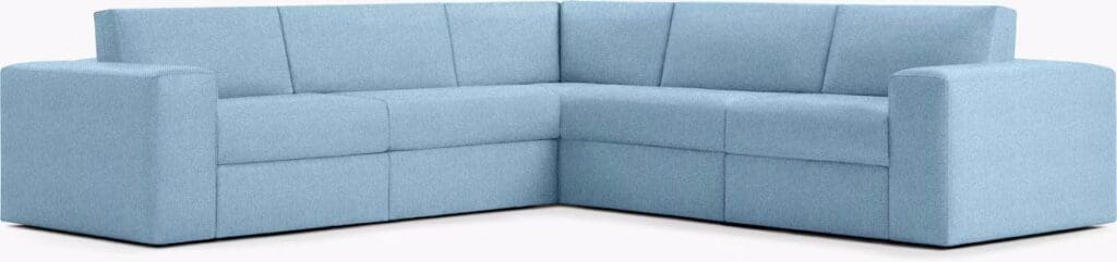 Light blue modern sectional sofa with clean lines and a minimalist design, ideal for contemporary living spaces.
