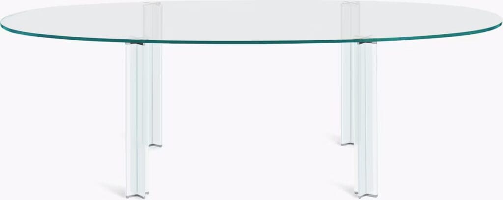 Glass coffee table with transparent legs.