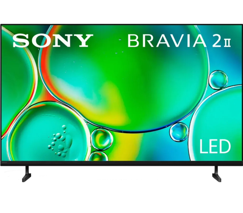 A Sony Bravia 2 II LED TV displaying vibrant green and blue bubbles on the screen.