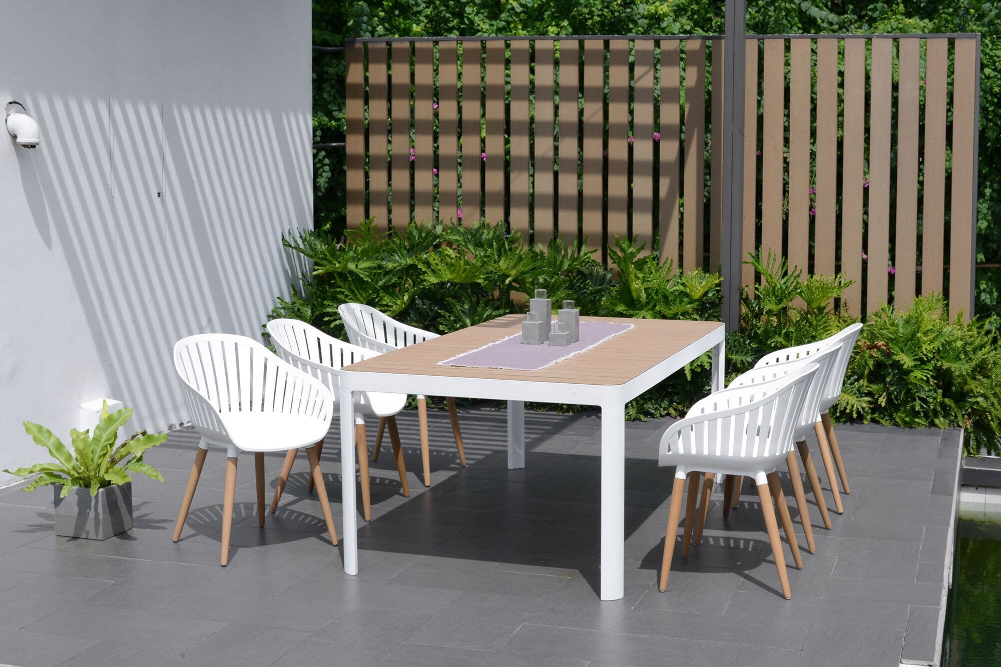 Cayana 7-Pc Rectangular Outdoor Teak/Aluminum Dining Set, White and Natural