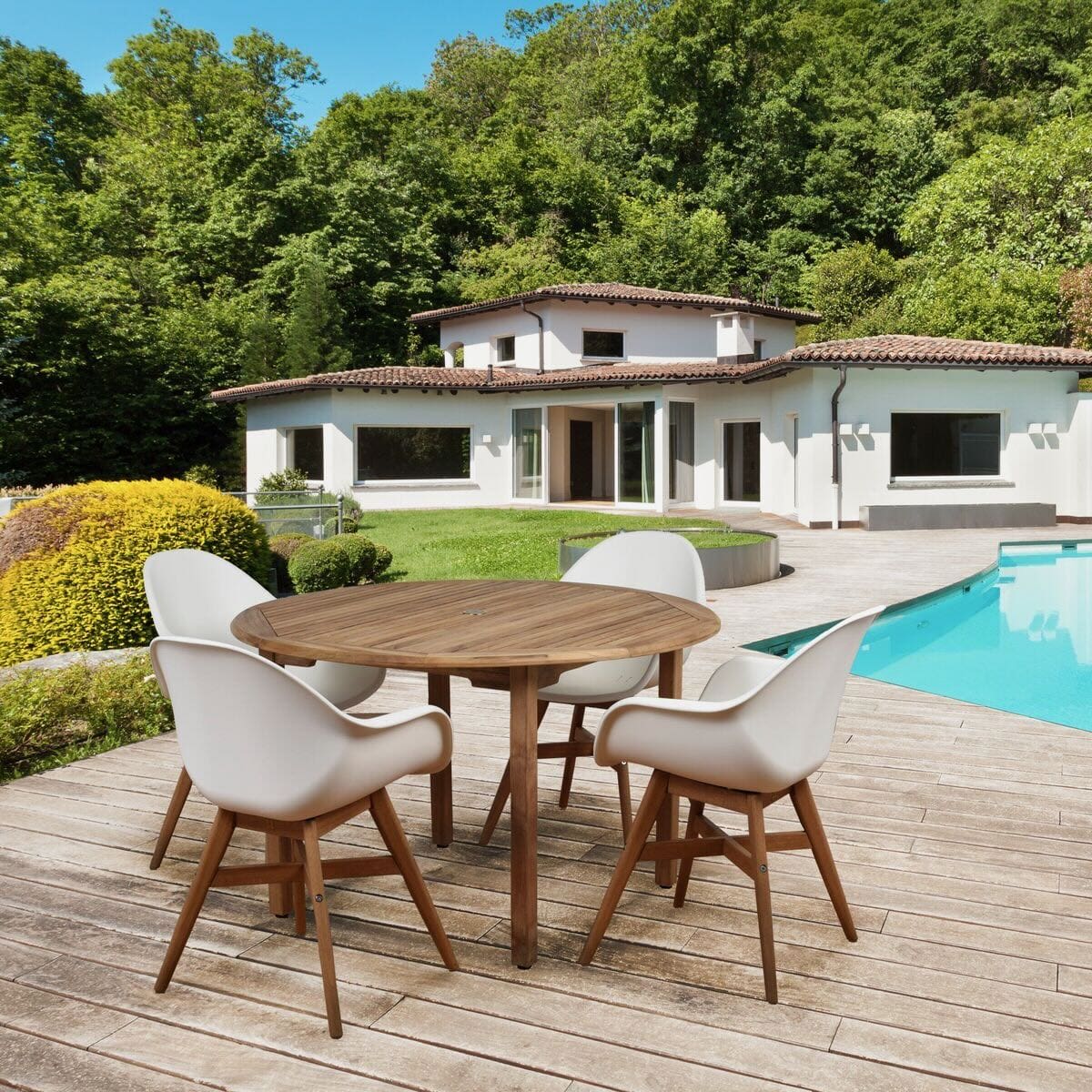 Charlotte 5-Pc Round Dining Set, Natural and White