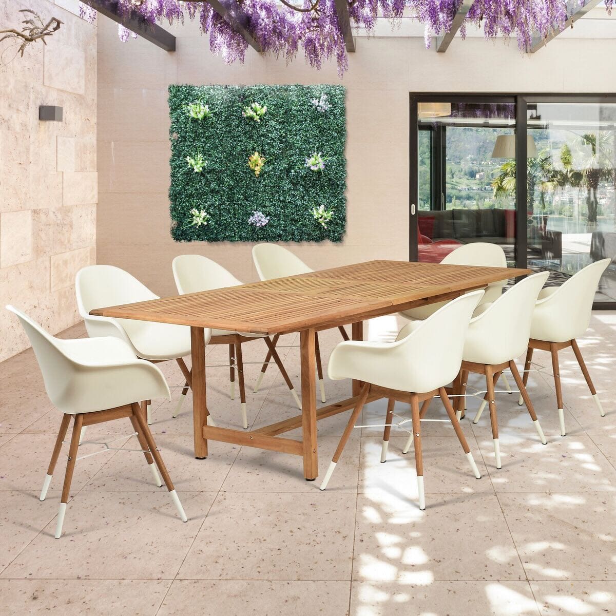 Charlotte 9-Pc Dining Set, White & Natural