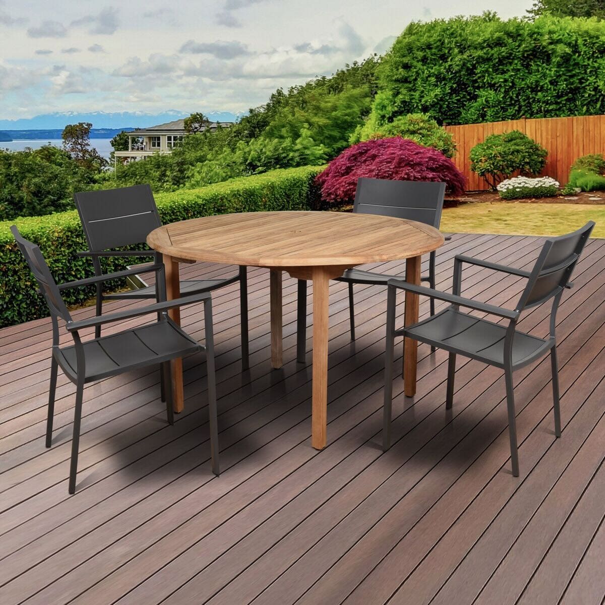 Koningsdam 5-Pc Round Dining Set, Natural/Gray