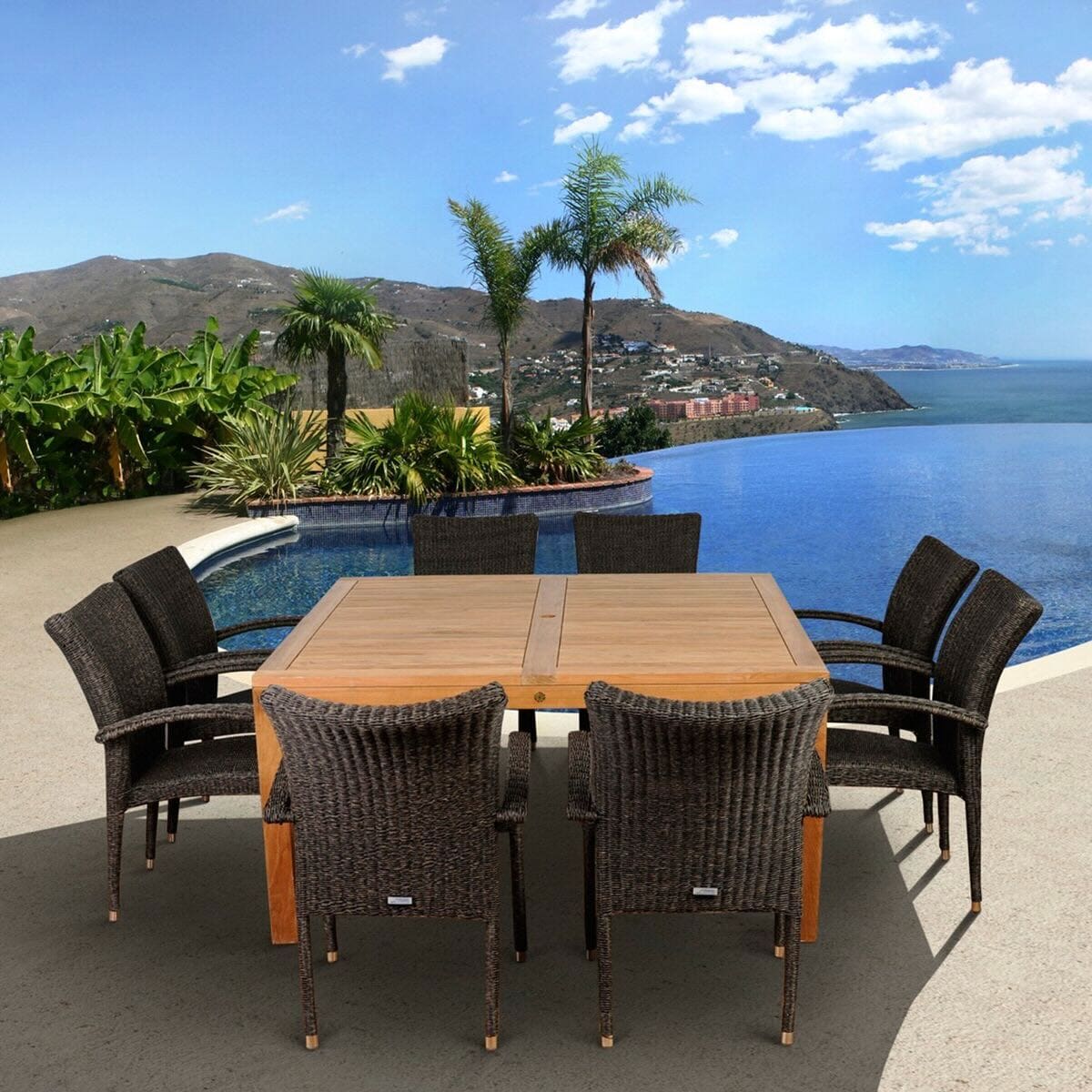 Odion 9-Pc Outdoor 9-Pc Dining Set, Natural Teak